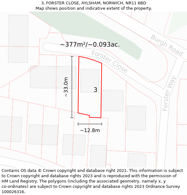 3, FORSTER CLOSE, AYLSHAM, NORWICH, NR11 6BD: Plot and title map