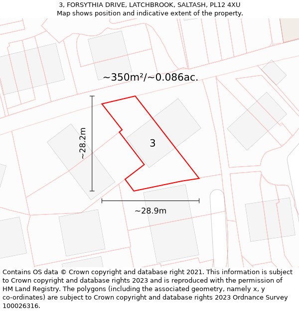 3, FORSYTHIA DRIVE, LATCHBROOK, SALTASH, PL12 4XU: Plot and title map