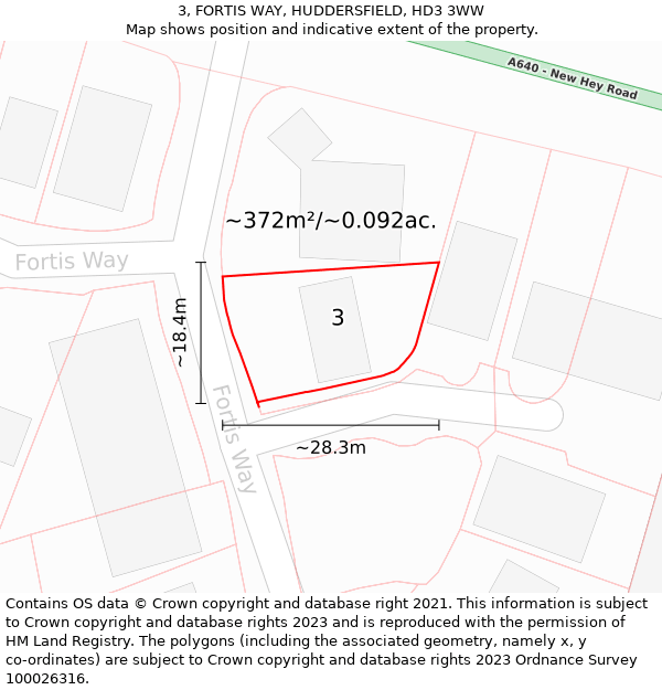 3, FORTIS WAY, HUDDERSFIELD, HD3 3WW: Plot and title map