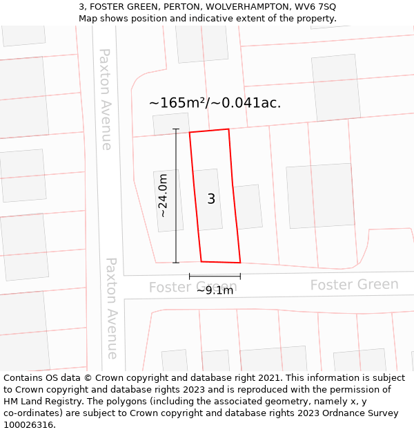 3, FOSTER GREEN, PERTON, WOLVERHAMPTON, WV6 7SQ: Plot and title map