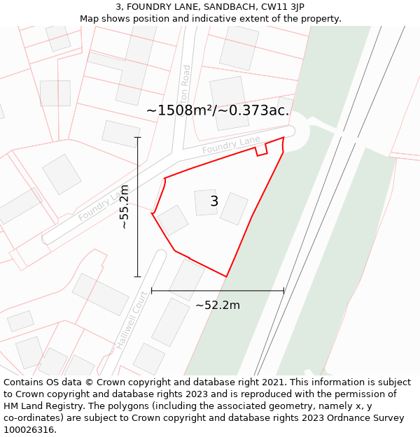 3, FOUNDRY LANE, SANDBACH, CW11 3JP: Plot and title map