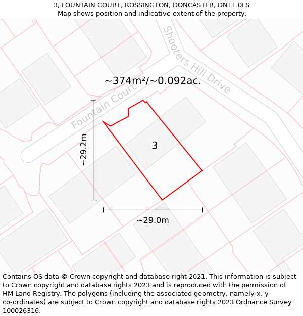 3, FOUNTAIN COURT, ROSSINGTON, DONCASTER, DN11 0FS: Plot and title map