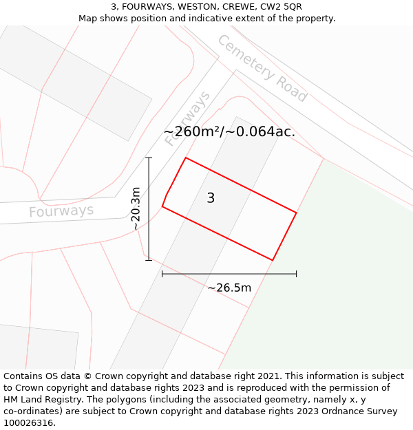 3, FOURWAYS, WESTON, CREWE, CW2 5QR: Plot and title map