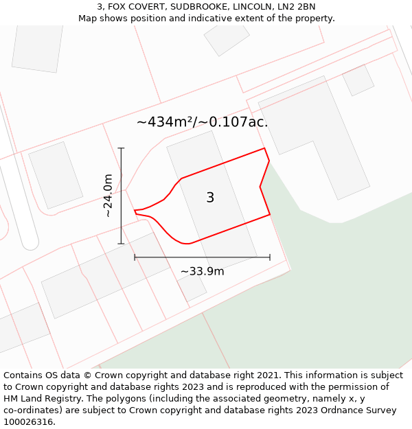 3, FOX COVERT, SUDBROOKE, LINCOLN, LN2 2BN: Plot and title map