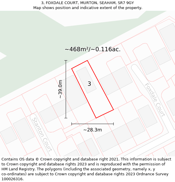 3, FOXDALE COURT, MURTON, SEAHAM, SR7 9GY: Plot and title map