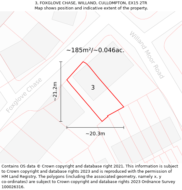 3, FOXGLOVE CHASE, WILLAND, CULLOMPTON, EX15 2TR: Plot and title map