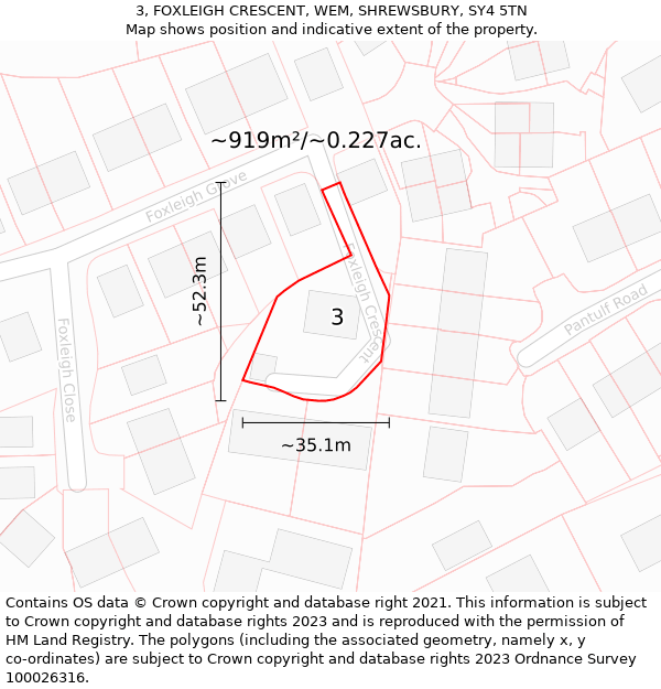 3, FOXLEIGH CRESCENT, WEM, SHREWSBURY, SY4 5TN: Plot and title map