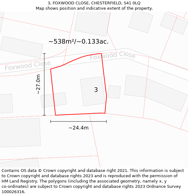 3, FOXWOOD CLOSE, CHESTERFIELD, S41 0LQ: Plot and title map