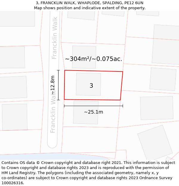 3, FRANCKLIN WALK, WHAPLODE, SPALDING, PE12 6UN: Plot and title map