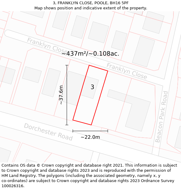 3, FRANKLYN CLOSE, POOLE, BH16 5PF: Plot and title map