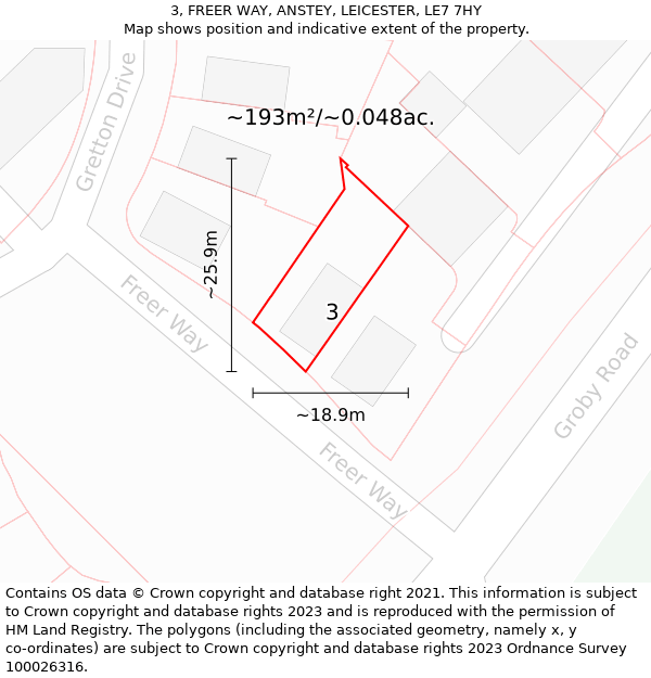 3, FREER WAY, ANSTEY, LEICESTER, LE7 7HY: Plot and title map