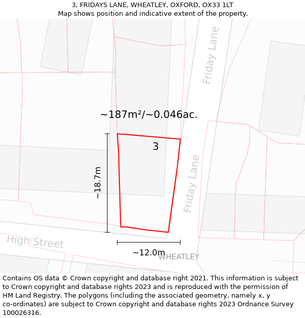 3, FRIDAYS LANE, WHEATLEY, OXFORD, OX33 1LT: Plot and title map