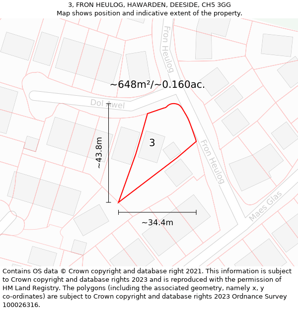 3, FRON HEULOG, HAWARDEN, DEESIDE, CH5 3GG: Plot and title map