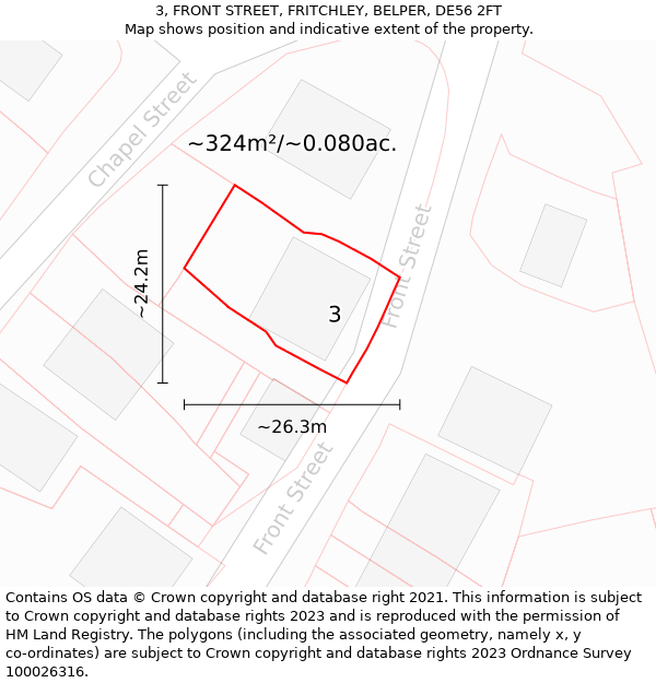 3, FRONT STREET, FRITCHLEY, BELPER, DE56 2FT: Plot and title map