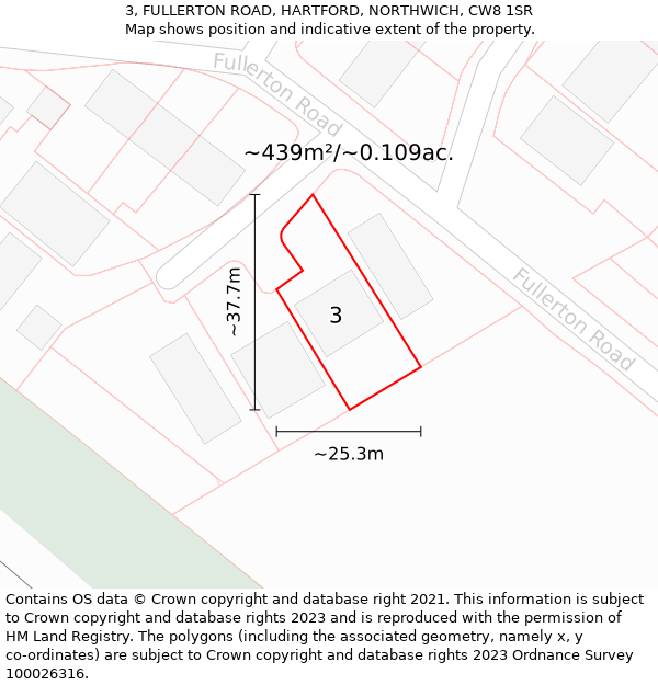 3, FULLERTON ROAD, HARTFORD, NORTHWICH, CW8 1SR: Plot and title map