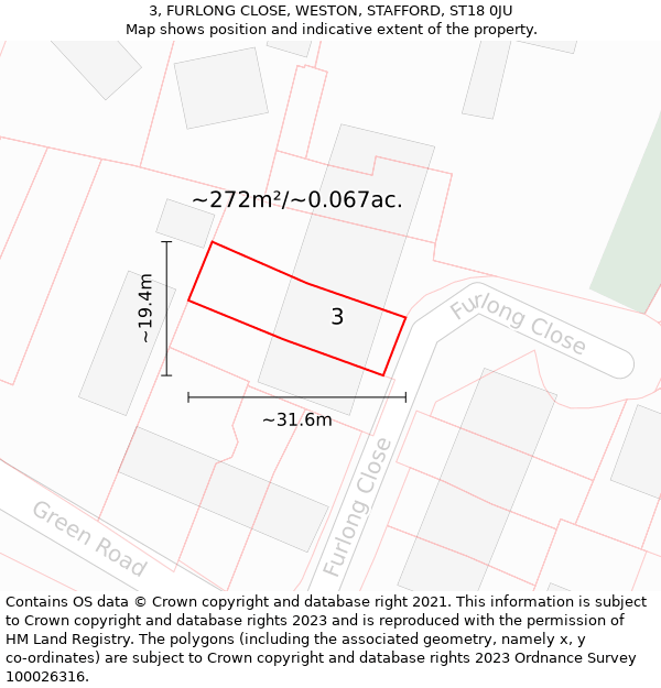 3, FURLONG CLOSE, WESTON, STAFFORD, ST18 0JU: Plot and title map