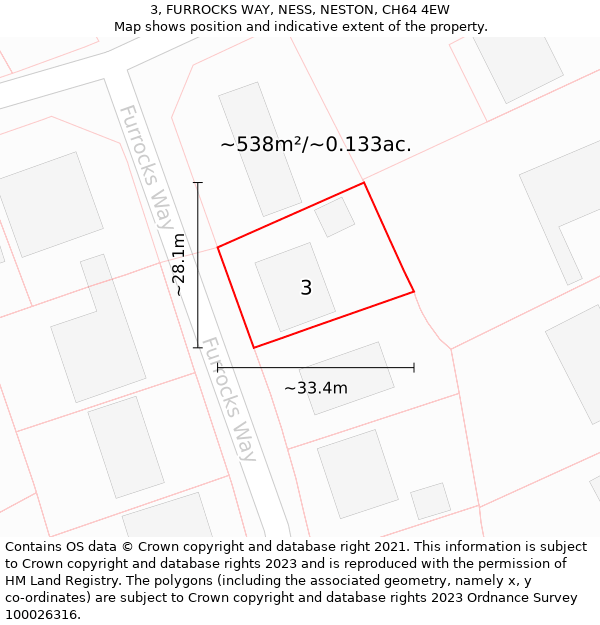 3, FURROCKS WAY, NESS, NESTON, CH64 4EW: Plot and title map