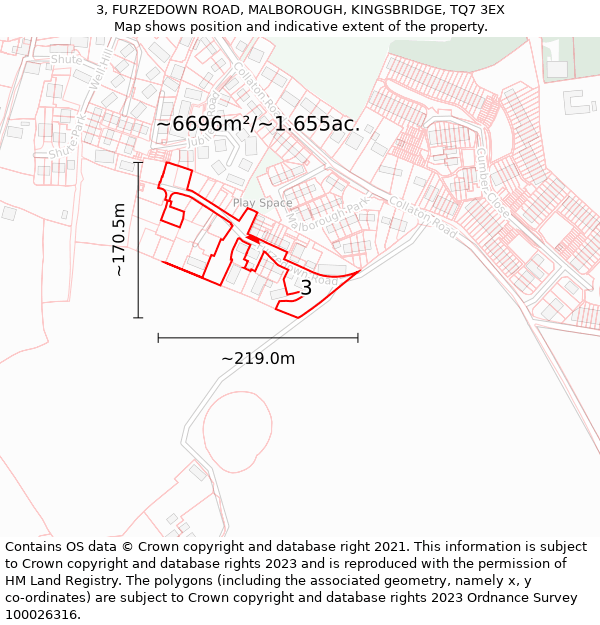 3, FURZEDOWN ROAD, MALBOROUGH, KINGSBRIDGE, TQ7 3EX: Plot and title map