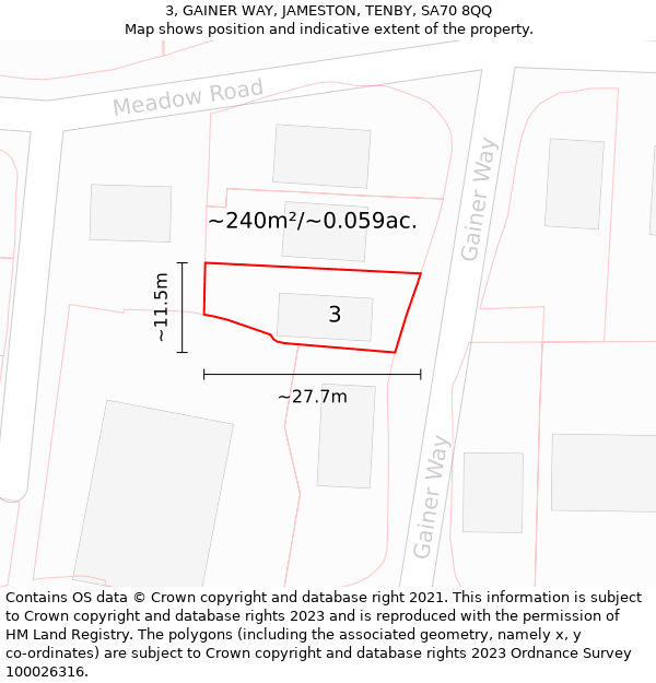 3, GAINER WAY, JAMESTON, TENBY, SA70 8QQ: Plot and title map