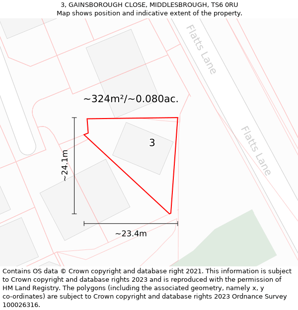 3, GAINSBOROUGH CLOSE, MIDDLESBROUGH, TS6 0RU: Plot and title map