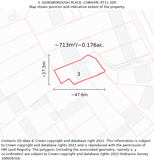 3, GAINSBOROUGH PLACE, COBHAM, KT11 2DP: Plot and title map
