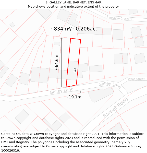 3, GALLEY LANE, BARNET, EN5 4AR: Plot and title map