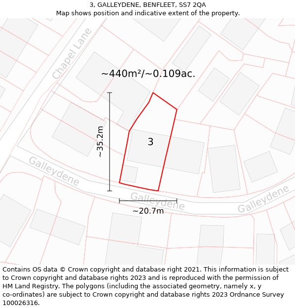 3, GALLEYDENE, BENFLEET, SS7 2QA: Plot and title map