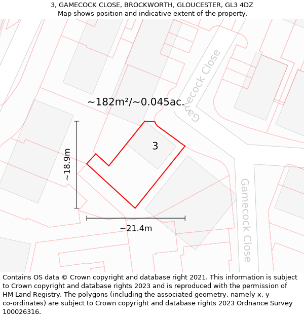 3, GAMECOCK CLOSE, BROCKWORTH, GLOUCESTER, GL3 4DZ: Plot and title map