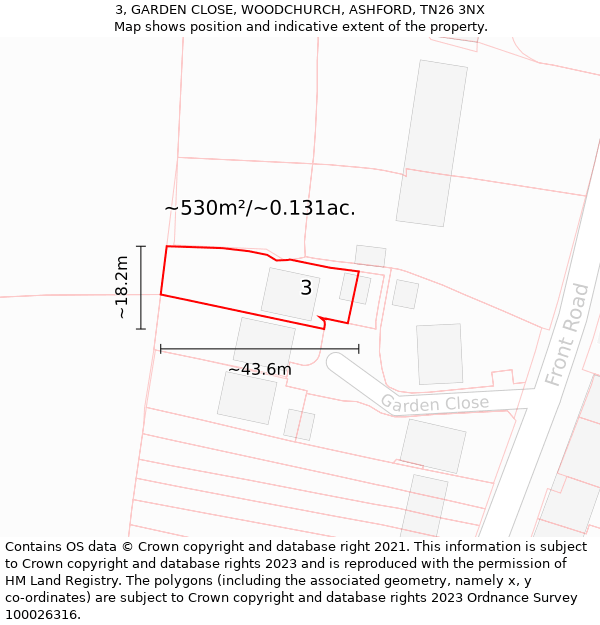 3, GARDEN CLOSE, WOODCHURCH, ASHFORD, TN26 3NX: Plot and title map