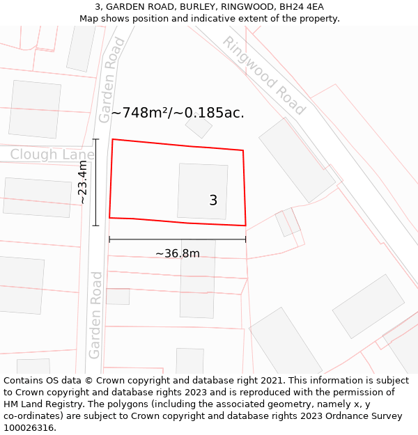 3, GARDEN ROAD, BURLEY, RINGWOOD, BH24 4EA: Plot and title map