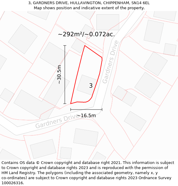 3, GARDNERS DRIVE, HULLAVINGTON, CHIPPENHAM, SN14 6EL: Plot and title map