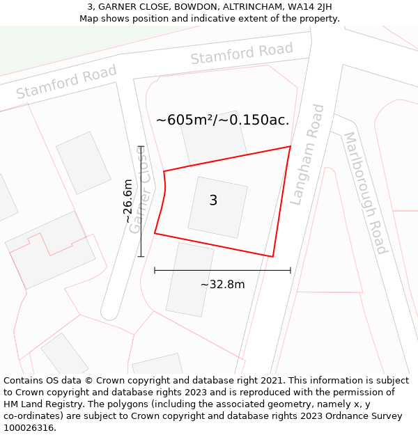 3, GARNER CLOSE, BOWDON, ALTRINCHAM, WA14 2JH: Plot and title map