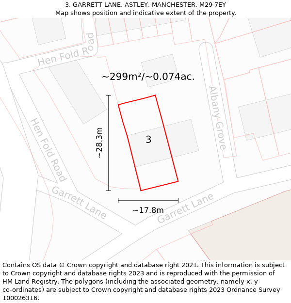 3, GARRETT LANE, ASTLEY, MANCHESTER, M29 7EY: Plot and title map