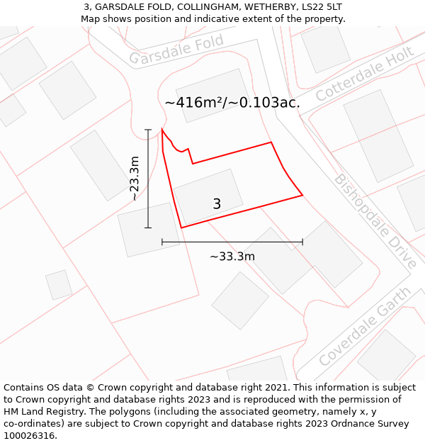 3, GARSDALE FOLD, COLLINGHAM, WETHERBY, LS22 5LT: Plot and title map