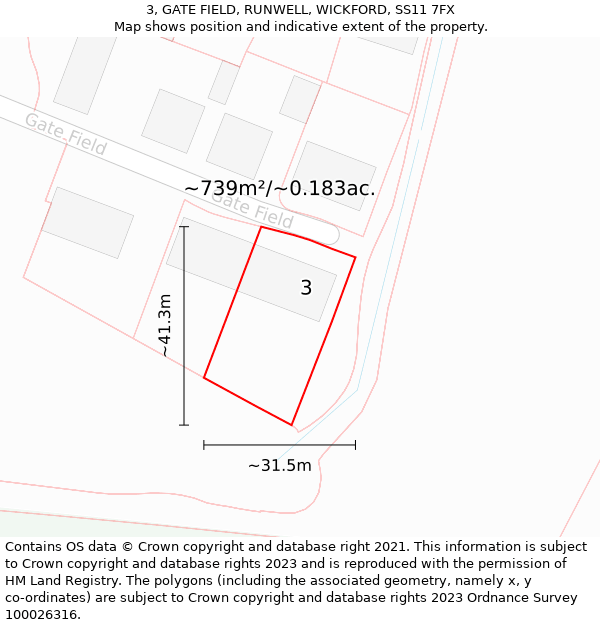 3, GATE FIELD, RUNWELL, WICKFORD, SS11 7FX: Plot and title map