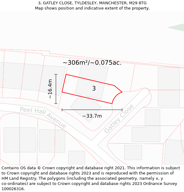 3, GATLEY CLOSE, TYLDESLEY, MANCHESTER, M29 8TG: Plot and title map