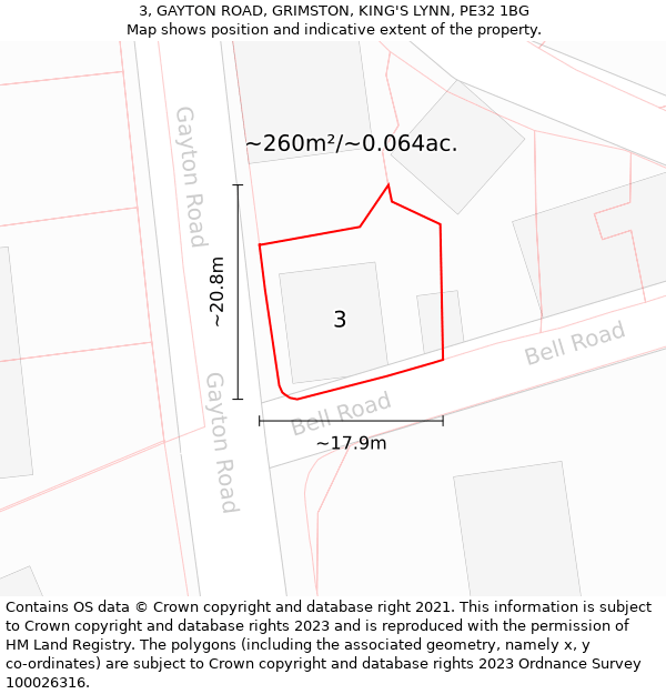 3, GAYTON ROAD, GRIMSTON, KING'S LYNN, PE32 1BG: Plot and title map