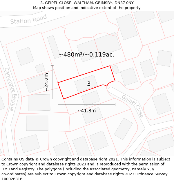 3, GEIPEL CLOSE, WALTHAM, GRIMSBY, DN37 0NY: Plot and title map