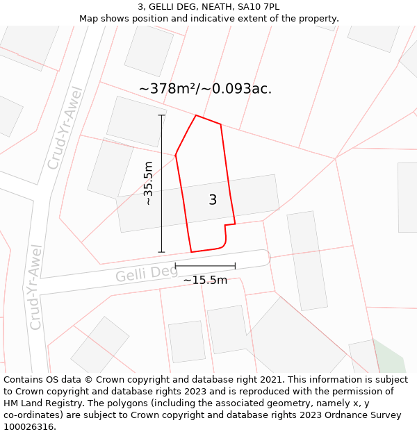 3, GELLI DEG, NEATH, SA10 7PL: Plot and title map