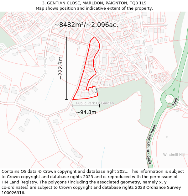 3, GENTIAN CLOSE, MARLDON, PAIGNTON, TQ3 1LS: Plot and title map