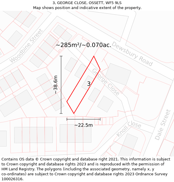 3, GEORGE CLOSE, OSSETT, WF5 9LS: Plot and title map