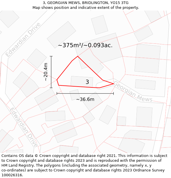 3, GEORGIAN MEWS, BRIDLINGTON, YO15 3TG: Plot and title map