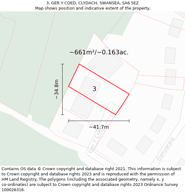 3, GER Y COED, CLYDACH, SWANSEA, SA6 5EZ: Plot and title map