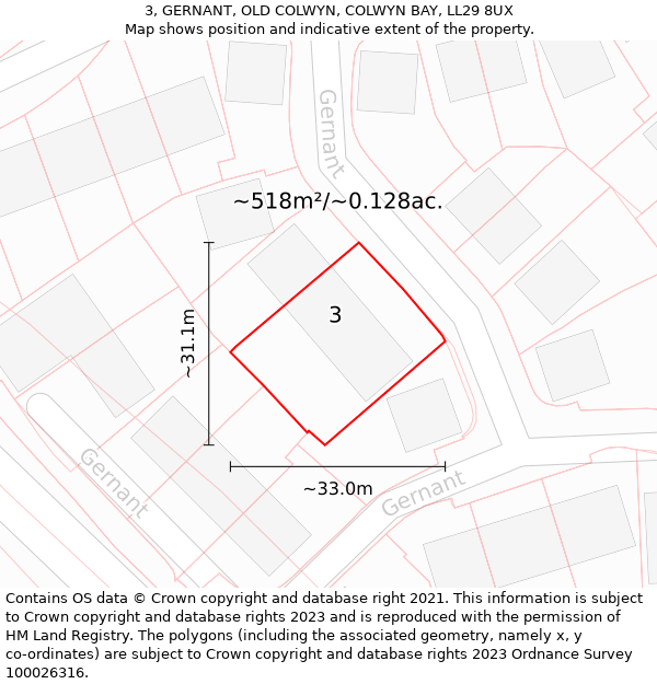 3, GERNANT, OLD COLWYN, COLWYN BAY, LL29 8UX: Plot and title map