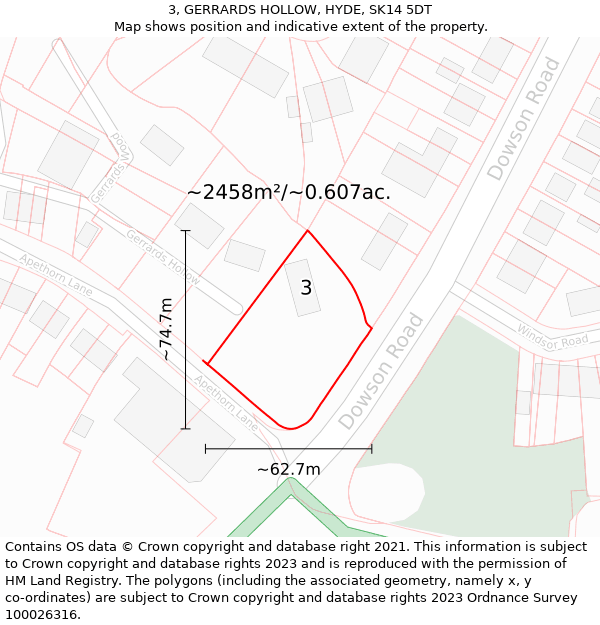 3, GERRARDS HOLLOW, HYDE, SK14 5DT: Plot and title map