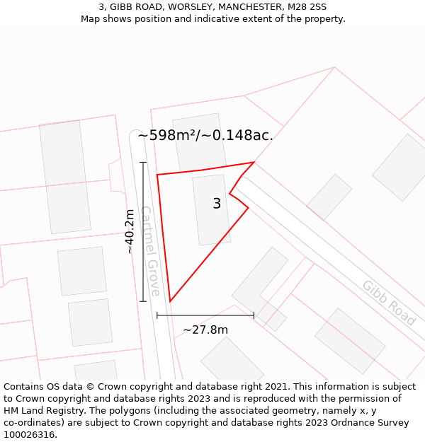 3, GIBB ROAD, WORSLEY, MANCHESTER, M28 2SS: Plot and title map