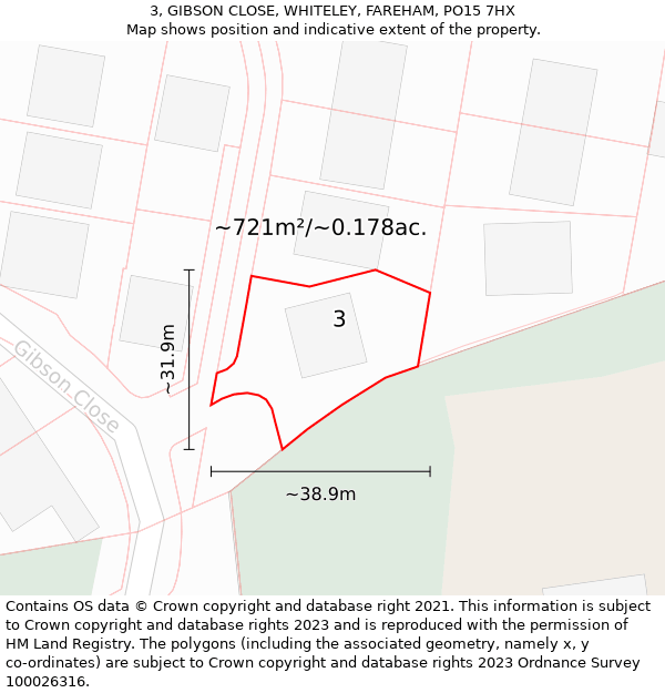 3, GIBSON CLOSE, WHITELEY, FAREHAM, PO15 7HX: Plot and title map