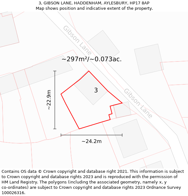 3, GIBSON LANE, HADDENHAM, AYLESBURY, HP17 8AP: Plot and title map