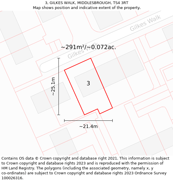 3, GILKES WALK, MIDDLESBROUGH, TS4 3RT: Plot and title map