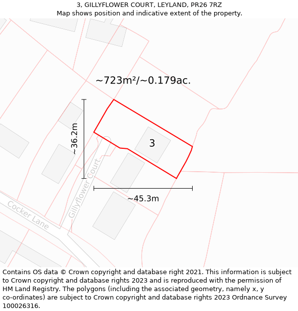 3, GILLYFLOWER COURT, LEYLAND, PR26 7RZ: Plot and title map